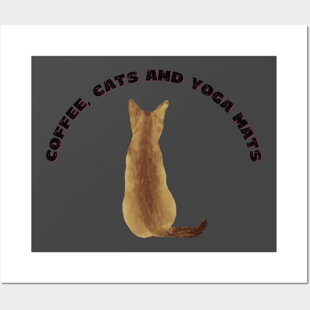 Coffee cats and yoga mats funny yoga and cat drawing Wall Art by Red Yoga